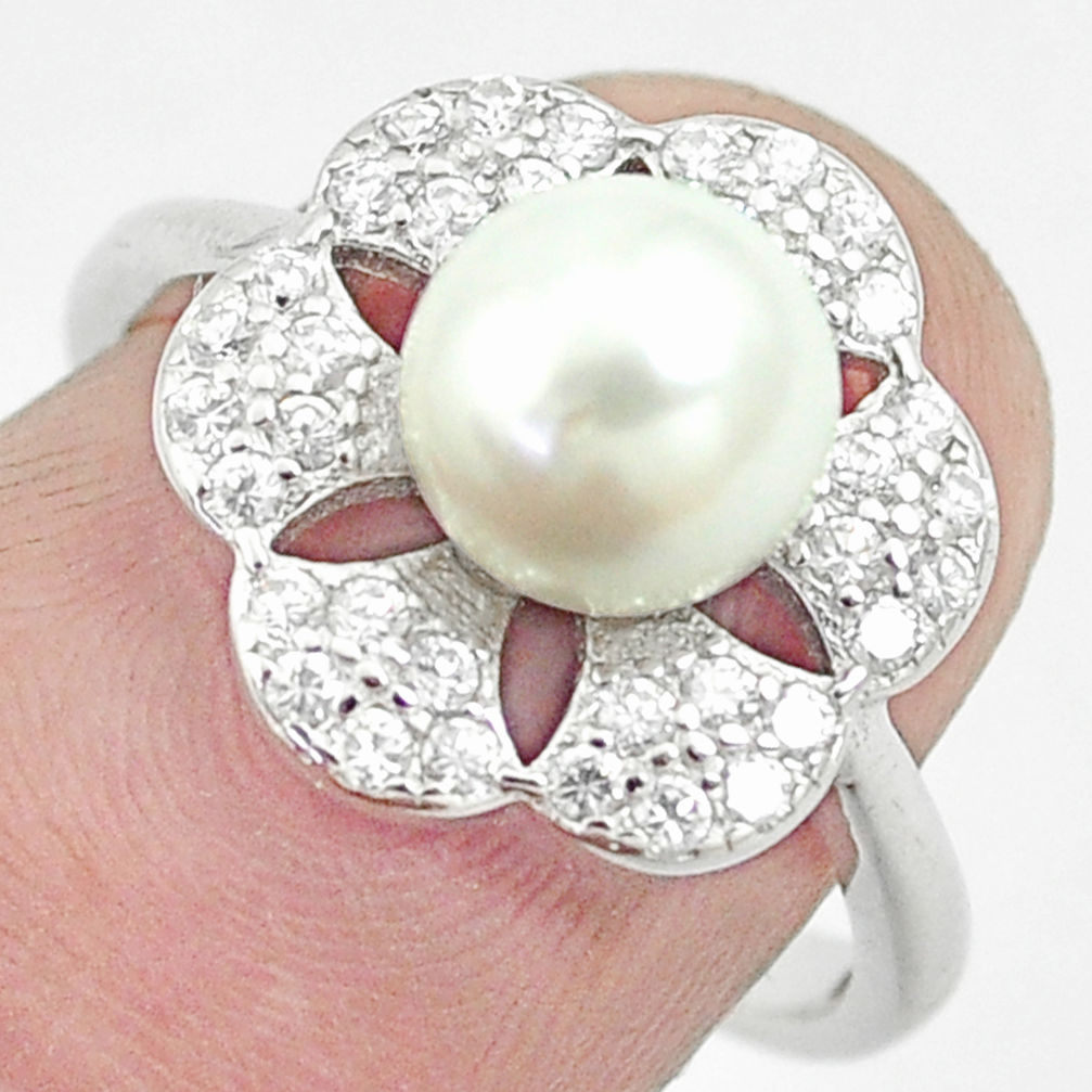 LAB 4.06cts natural white pearl topaz 925 sterling silver ring size 6.5 c25281