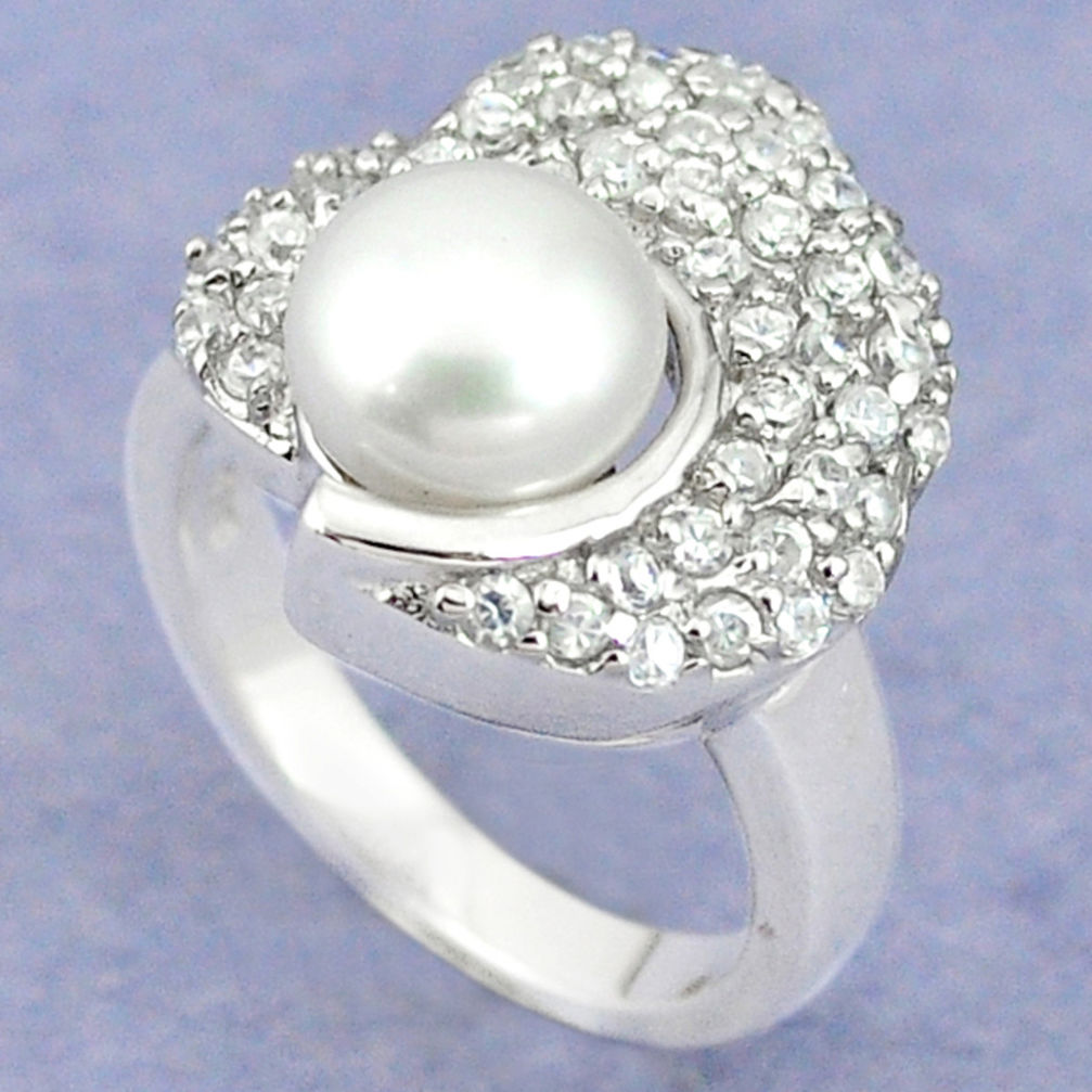 Natural white pearl topaz 925 sterling silver ring jewelry size 6.5 c25062