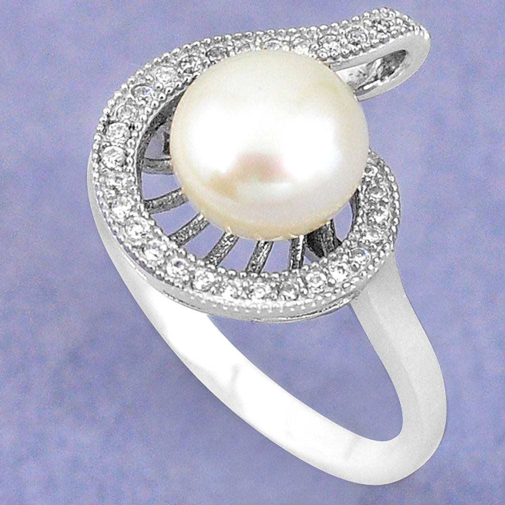 Natural white pearl topaz 925 sterling silver ring jewelry size 7.5 c25095