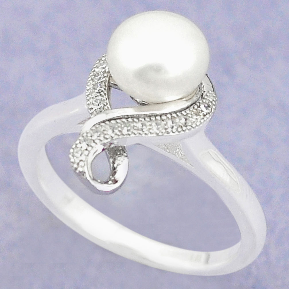 LAB Natural white pearl topaz 925 sterling silver ring jewelry size 7.5 c25123