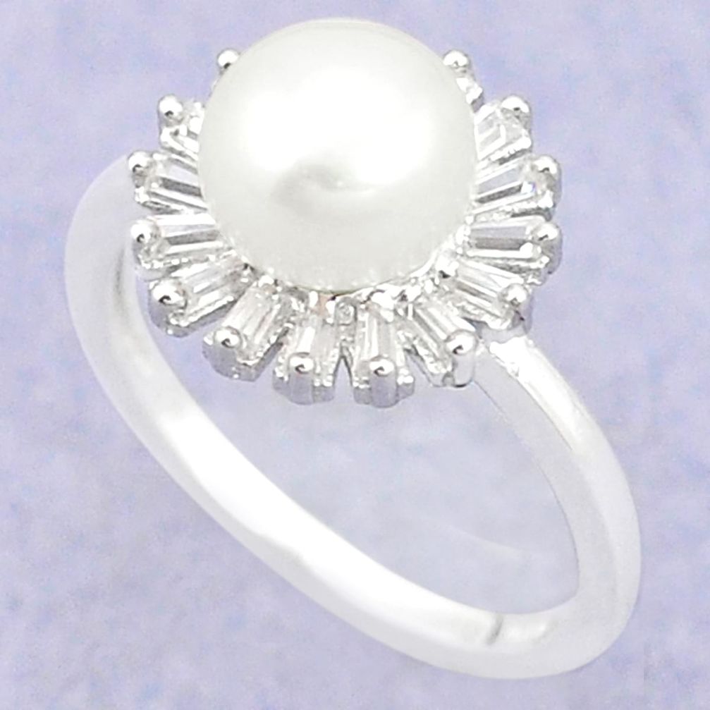 Natural white pearl topaz 925 sterling silver ring jewelry size 5.5 c25195