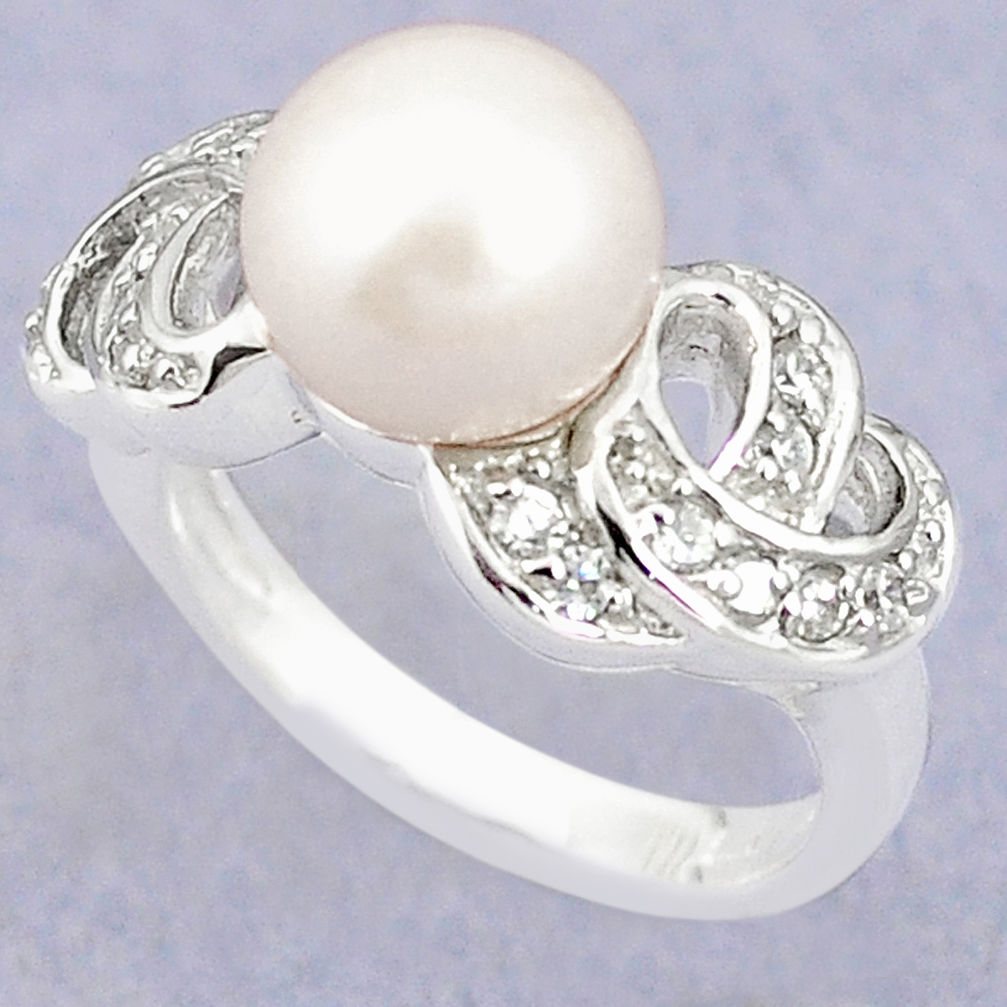 LAB Natural white pearl topaz 925 sterling silver ring jewelry size 7.5 c25274