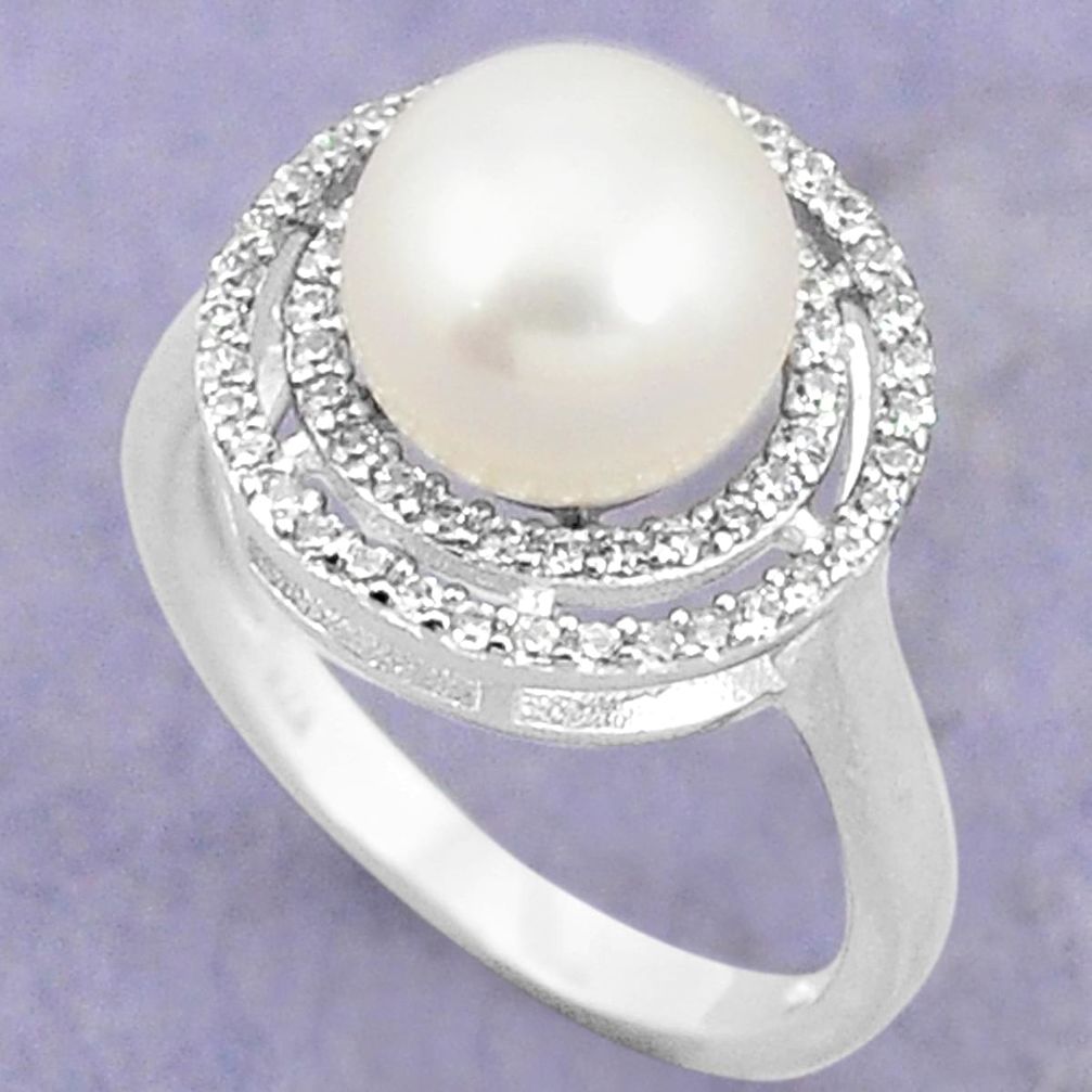 Natural white pearl topaz 925 sterling silver ring jewelry size 5.5 c25394