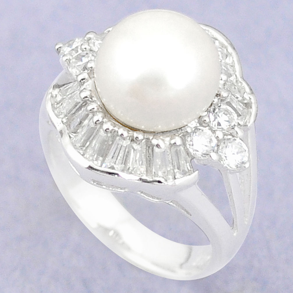 LAB Natural white pearl topaz 925 sterling silver ring jewelry size 6 c25072