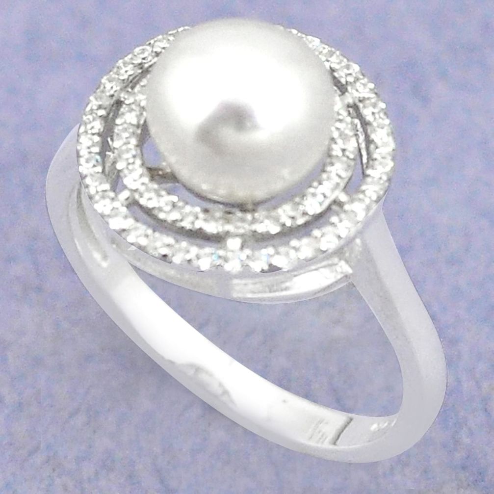 Natural white pearl topaz 925 sterling silver ring jewelry size 6 c25134