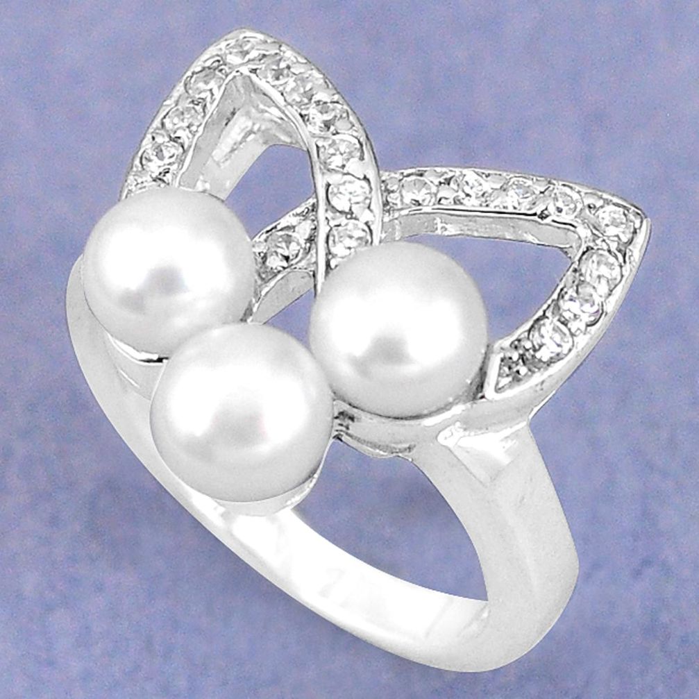 Natural white pearl topaz 925 sterling silver ring jewelry size 6 c25206
