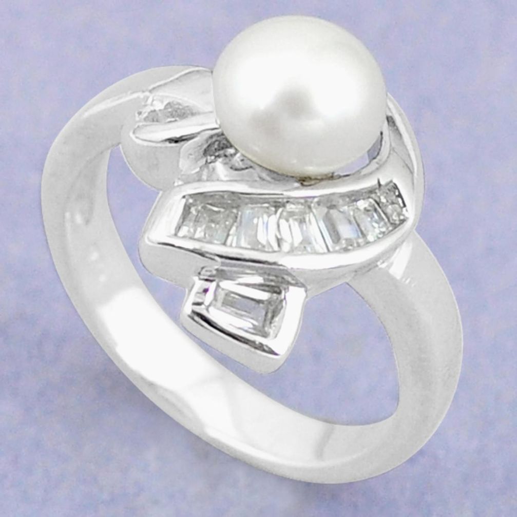 Natural white pearl topaz 925 sterling silver ring jewelry size 6 c25208