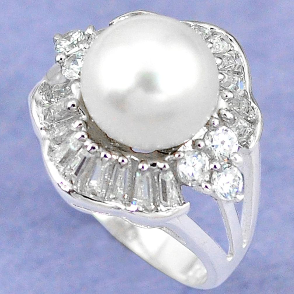 Natural white pearl topaz 925 sterling silver ring jewelry size 6 c25263