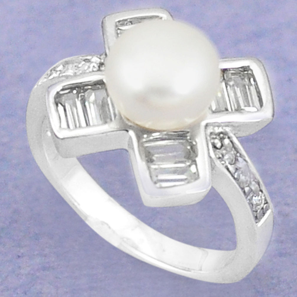 LAB Natural white pearl topaz 925 sterling silver ring jewelry size 6 c25302