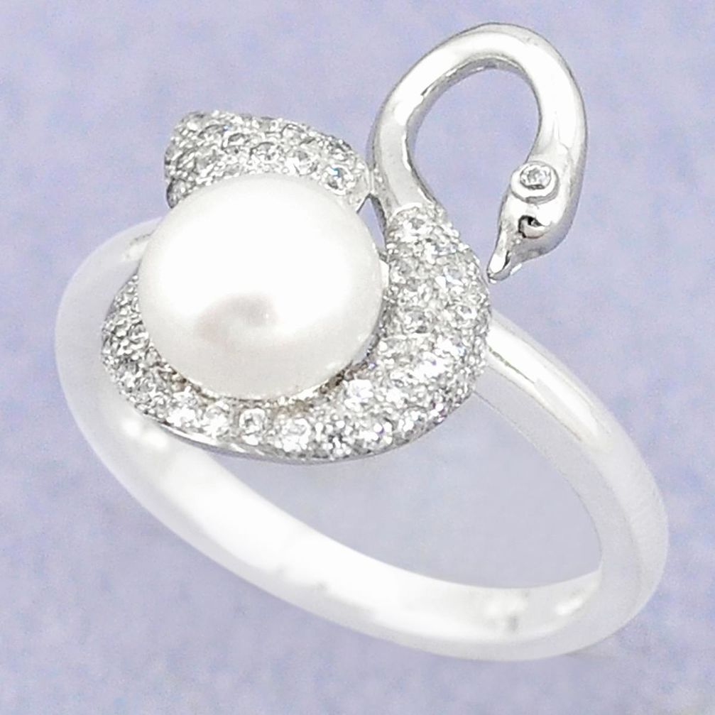 Natural white pearl topaz 925 sterling silver ring jewelry size 6 c25411