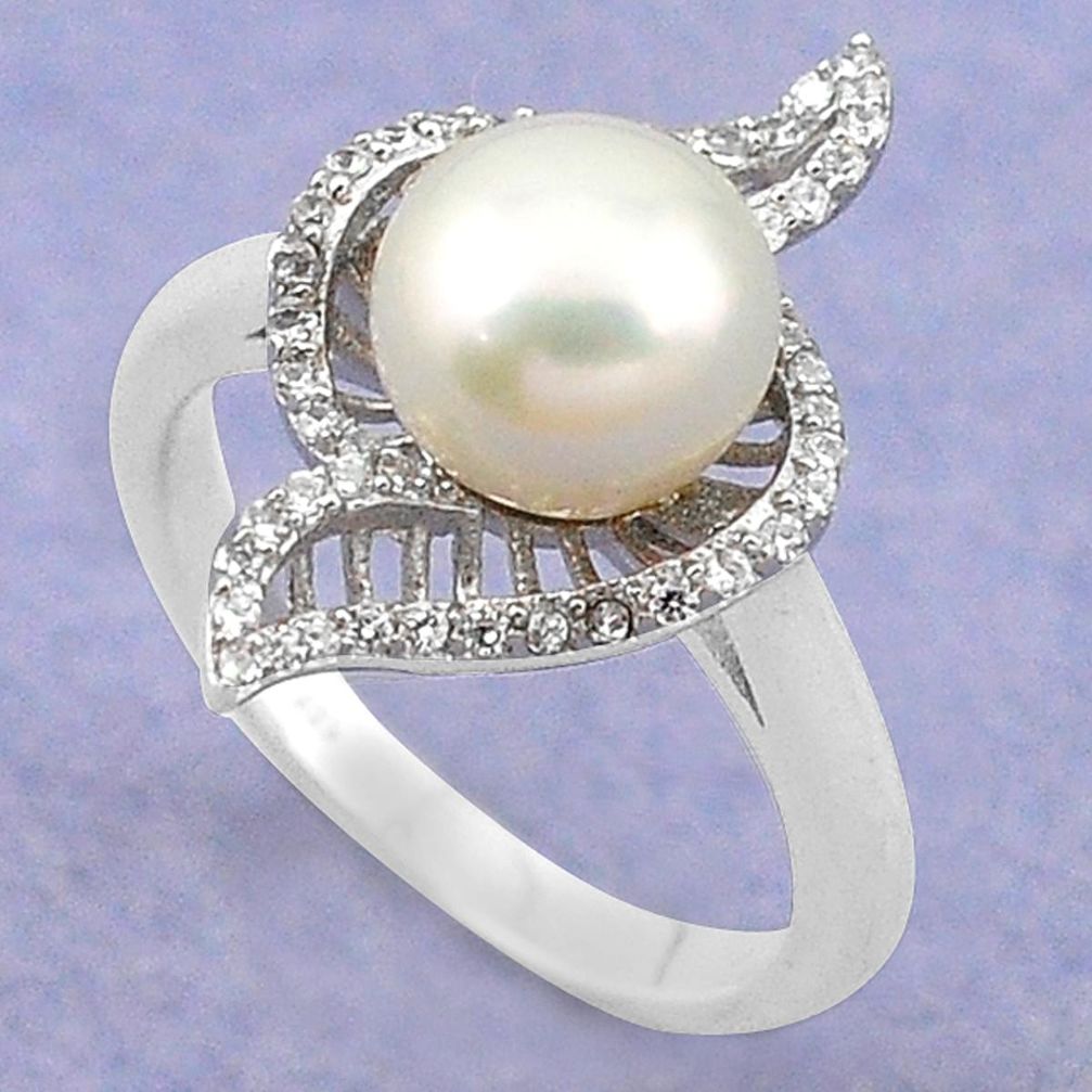 Natural white pearl topaz 925 sterling silver ring jewelry size 7 c22313