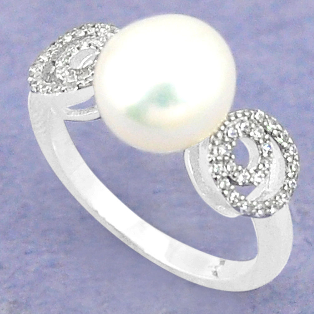 Natural white pearl topaz 925 sterling silver ring jewelry size 7 c25009