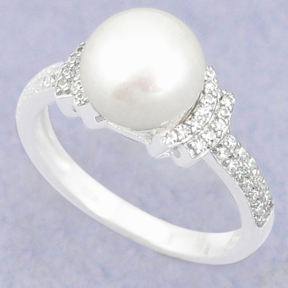 LAB Natural white pearl topaz 925 sterling silver ring jewelry size 7 c25026