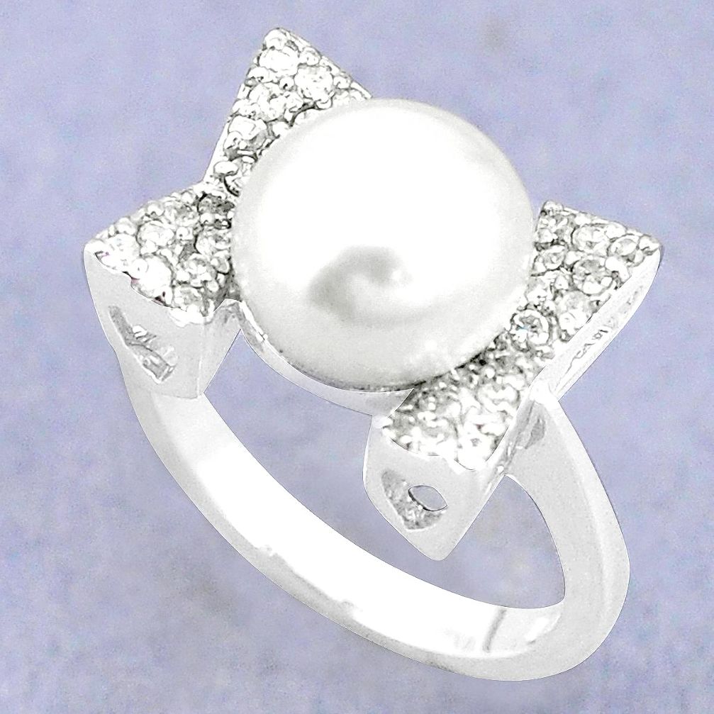 Natural white pearl topaz 925 sterling silver ring jewelry size 7 c25137