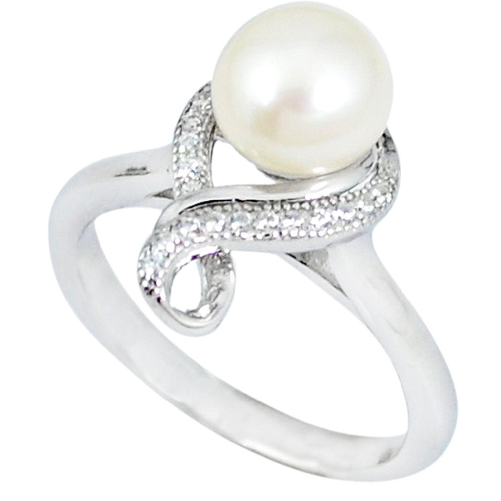 Natural white pearl topaz 925 sterling silver ring jewelry size 7 c25171
