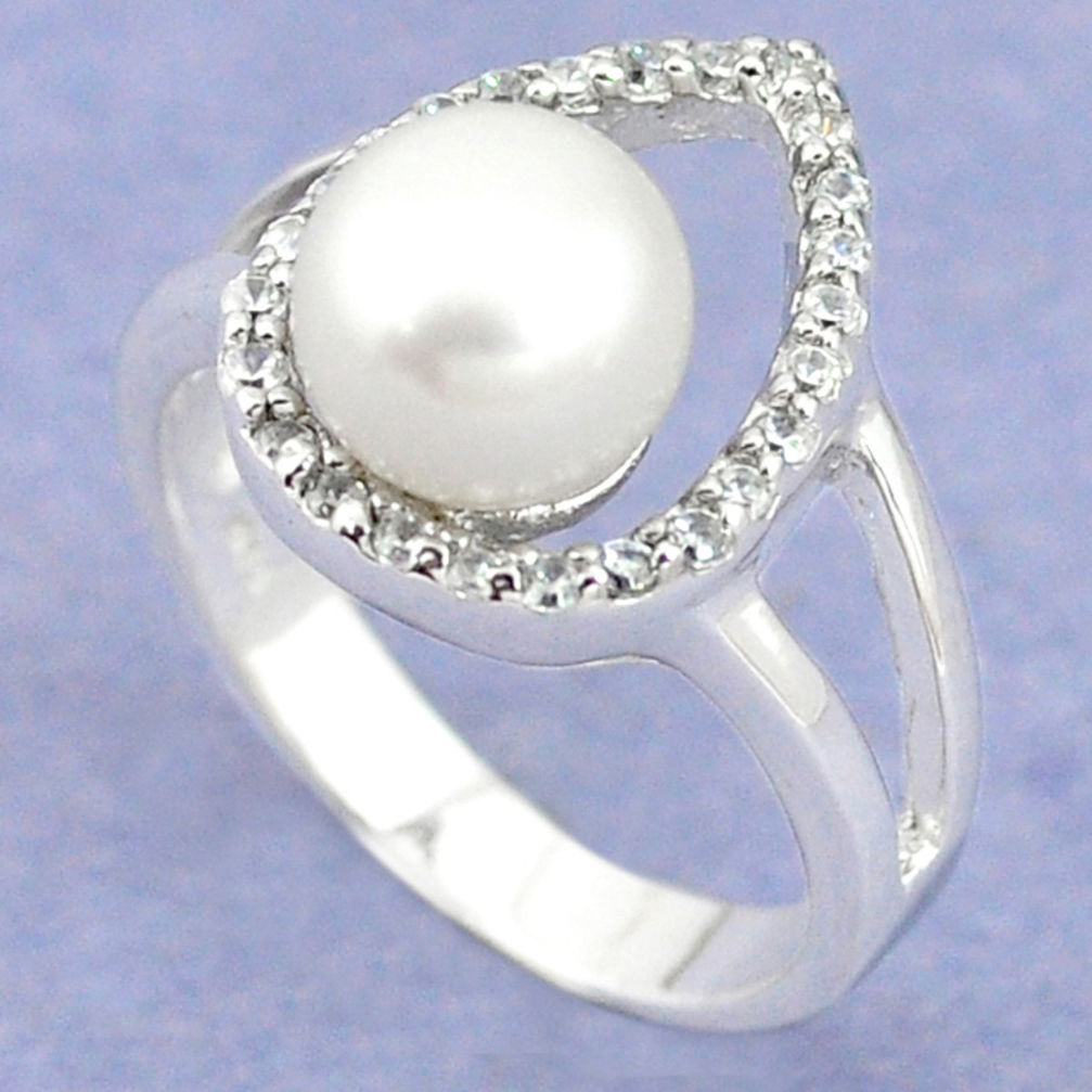 LAB Natural white pearl topaz 925 sterling silver ring jewelry size 7 c25199