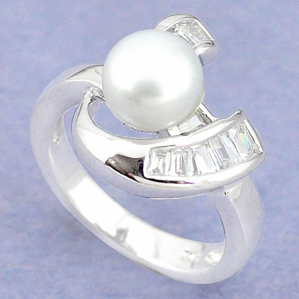 Natural white pearl topaz 925 sterling silver ring jewelry size 7 c25309