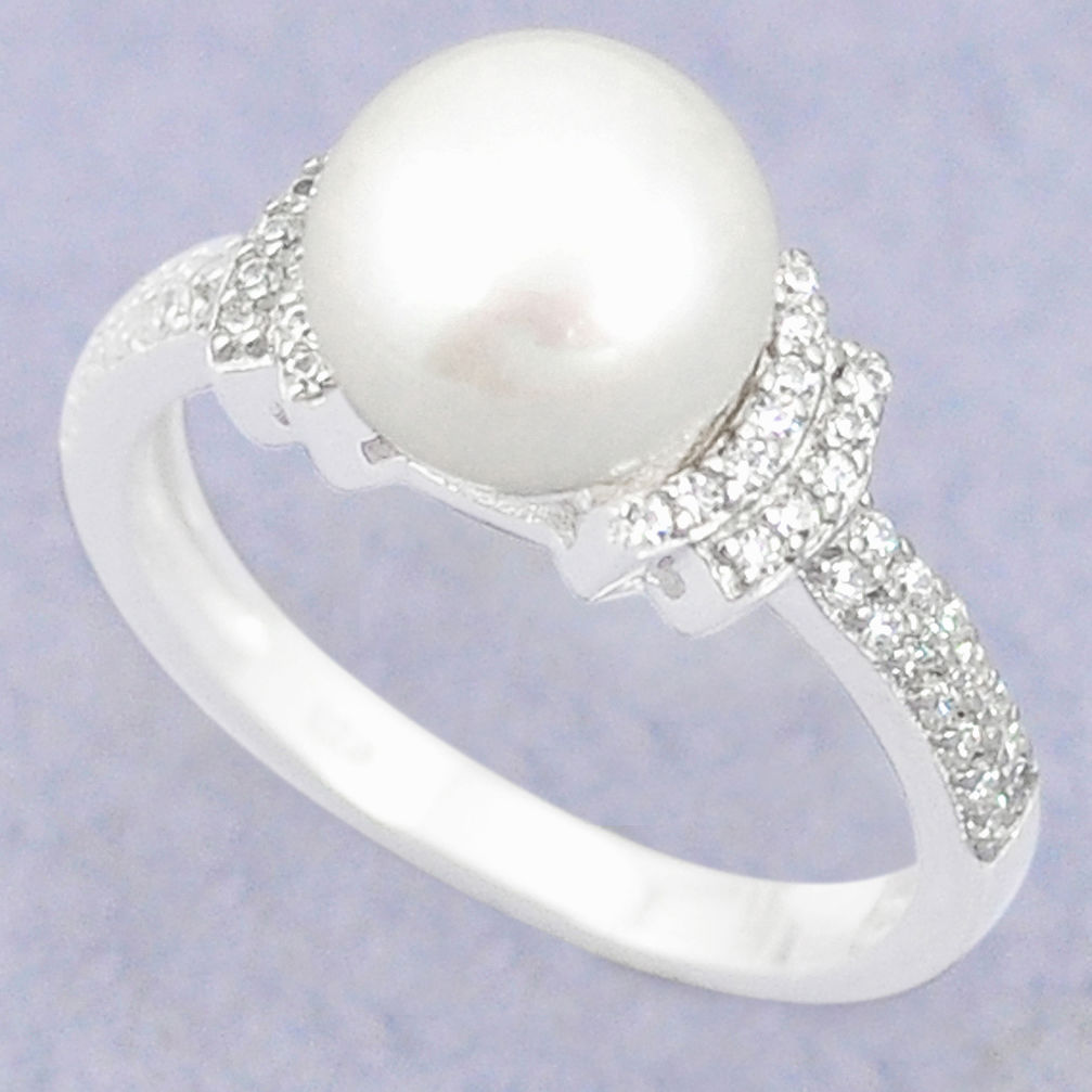 Natural white pearl topaz 925 sterling silver ring jewelry size 7 c25373