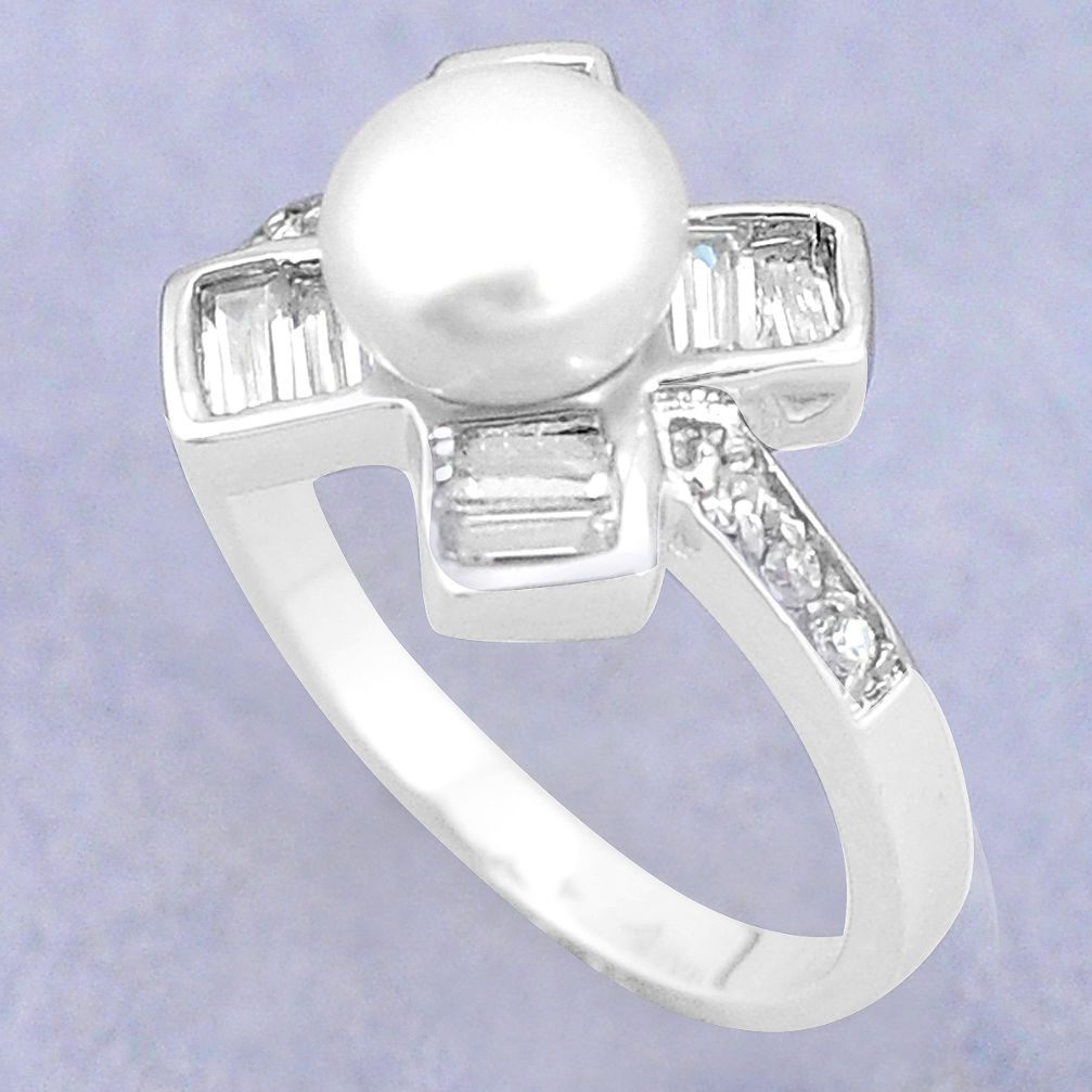 LAB Natural white pearl topaz 925 sterling silver ring jewelry size 7 c25393
