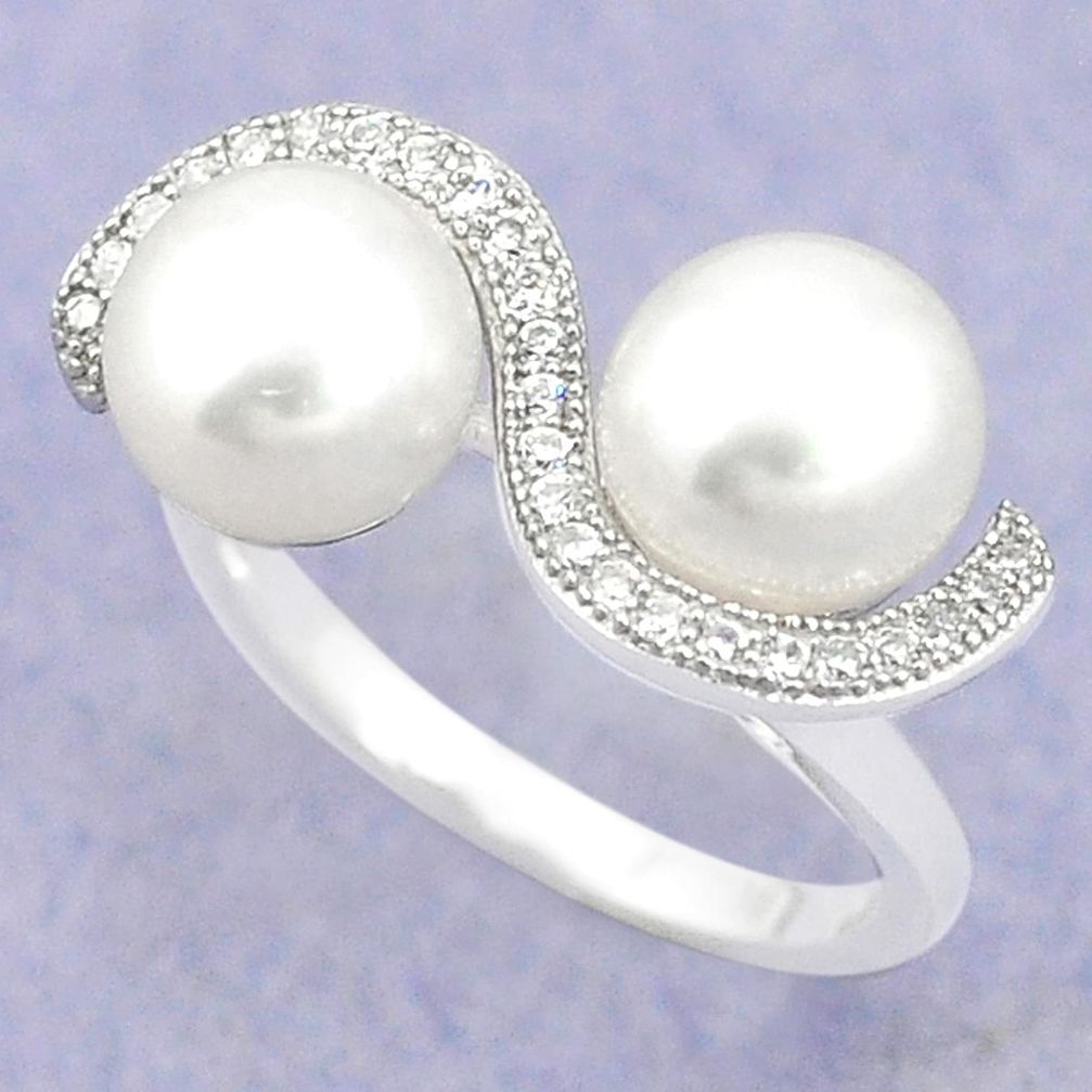 Natural white pearl topaz 925 sterling silver ring jewelry size 7 c25439