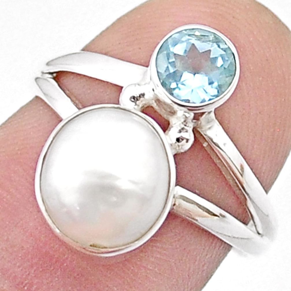 5.28cts sea life natural white pearl topaz 925 sterling silver ring jewelry size 7 u48093