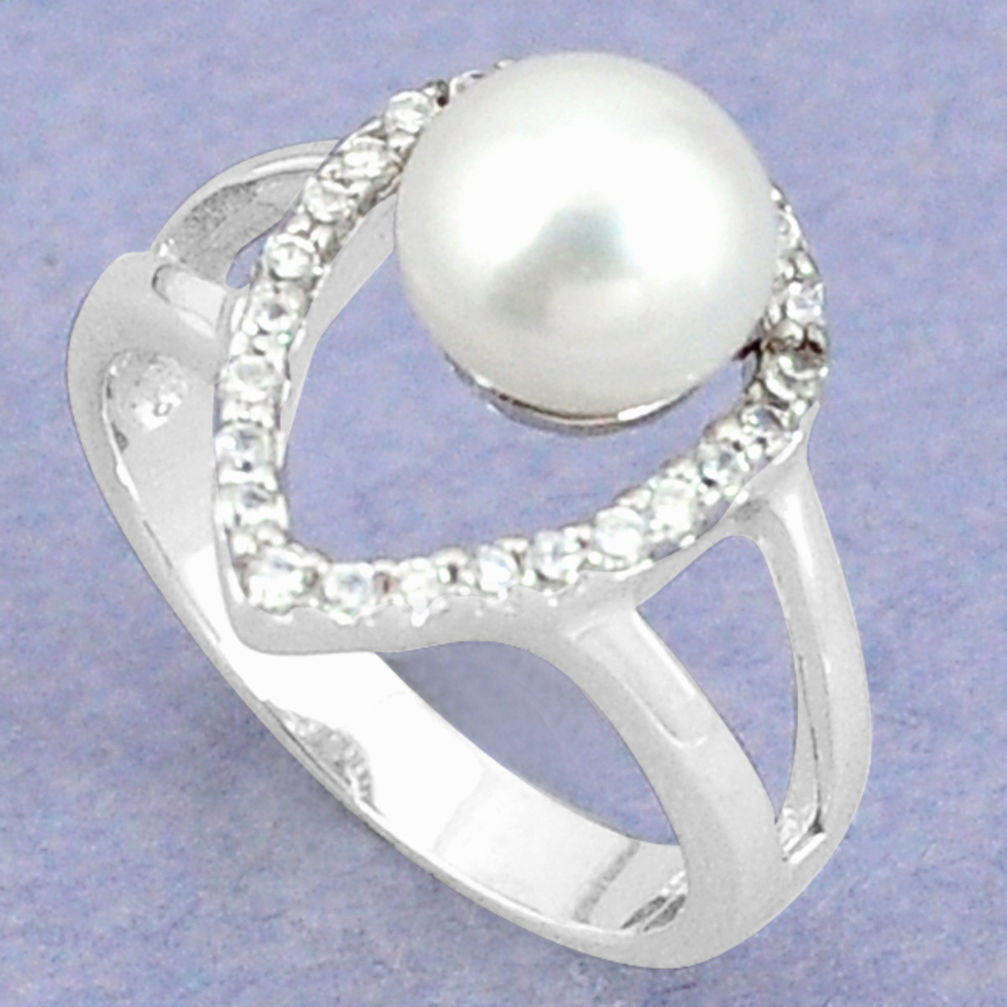 Natural white pearl topaz 925 sterling silver ring jewelry size 8 c25088