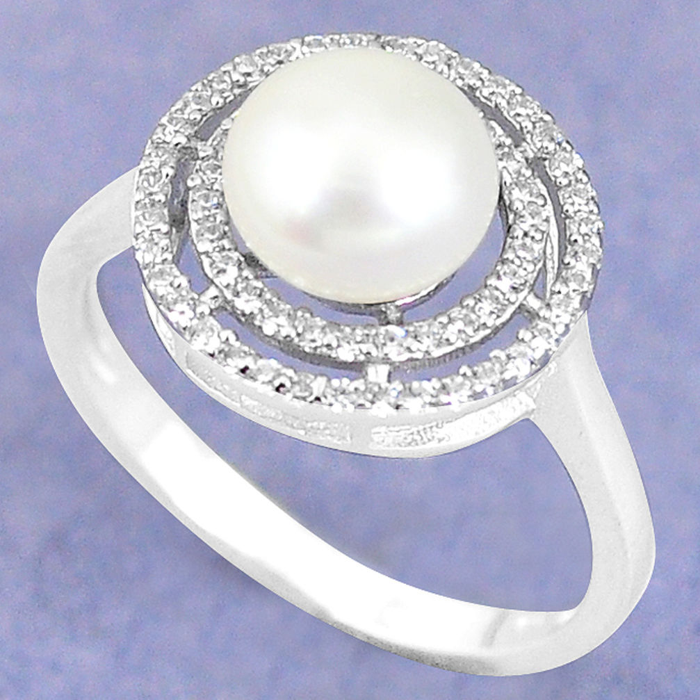 LAB Natural white pearl topaz 925 sterling silver ring jewelry size 8 c25112