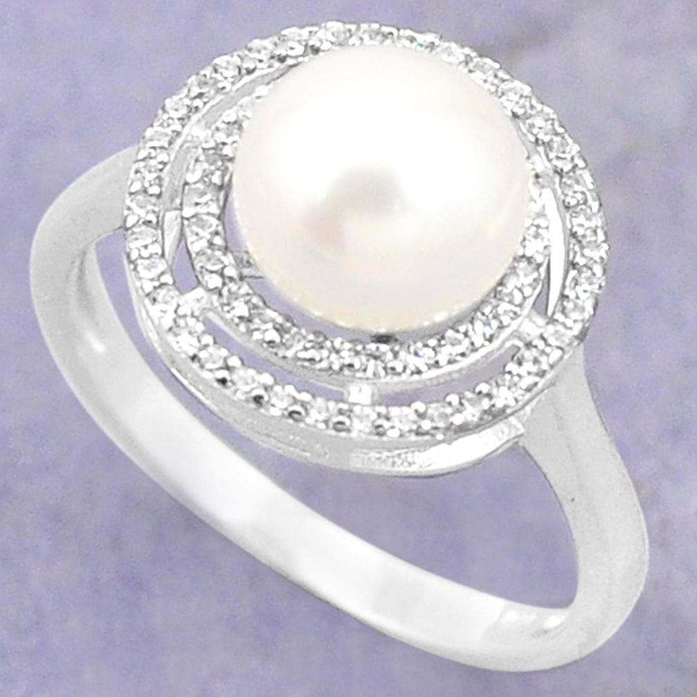 Natural white pearl topaz 925 sterling silver ring jewelry size 8 c25398