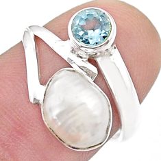 4.88cts sea life natural white pearl topaz 925 sterling silver ring size 6.5 u48091