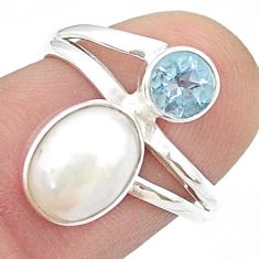 4.88cts sea life natural white pearl topaz 925 sterling silver ring size 7.5 u48099