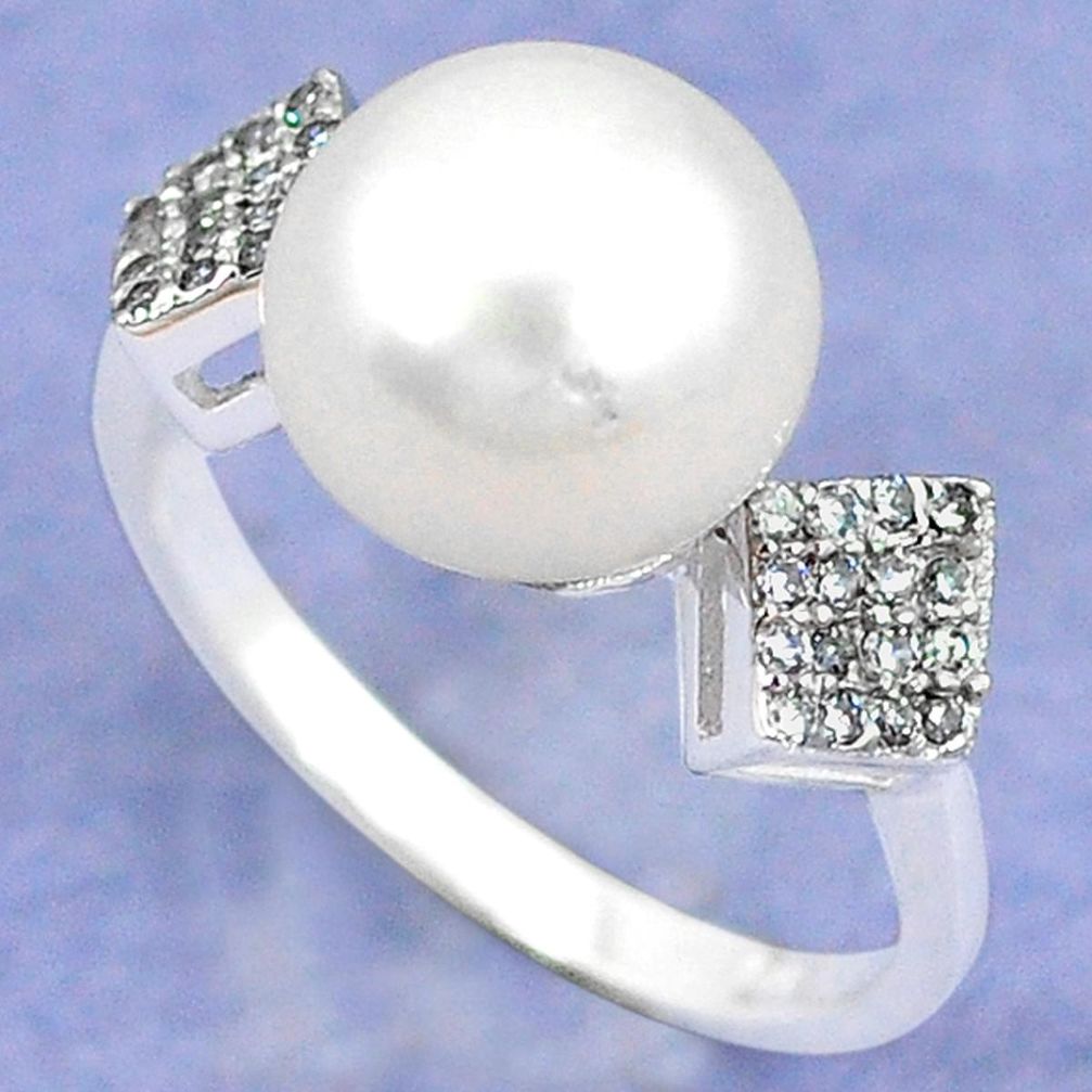 Natural white pearl topaz round 925 sterling silver ring jewelry size 6.5 c25143