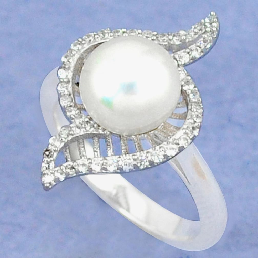 Natural white pearl topaz round 925 sterling silver ring jewelry size 7 c25243
