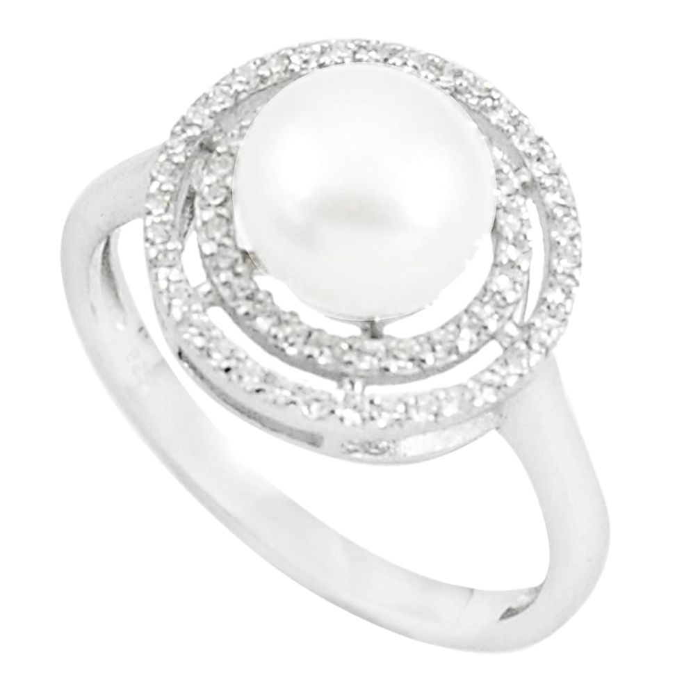 4.14cts natural white pearl white topaz 925 sterling silver ring size 7.5 c25162