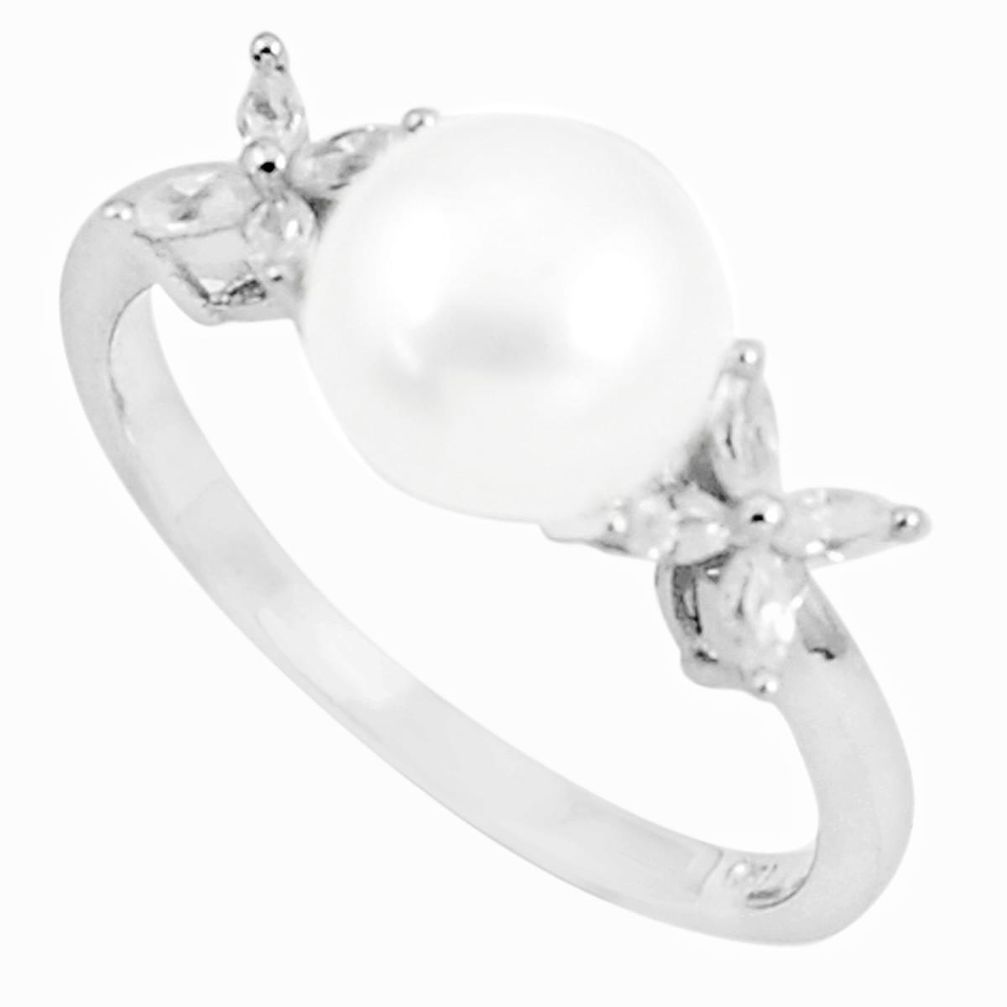 4.89cts natural white pearl white topaz 925 sterling silver ring size 8.5 c25369