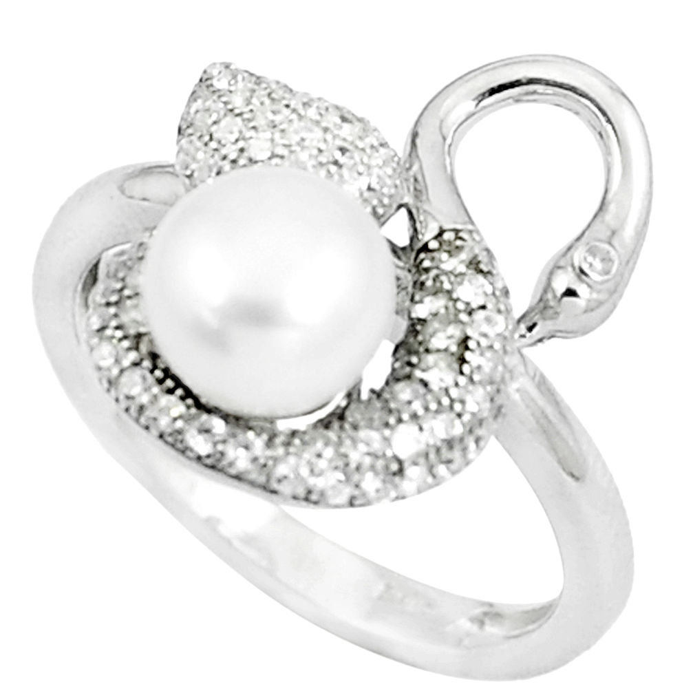 4.42cts natural white pearl white topaz 925 sterling silver ring size 7 c25416