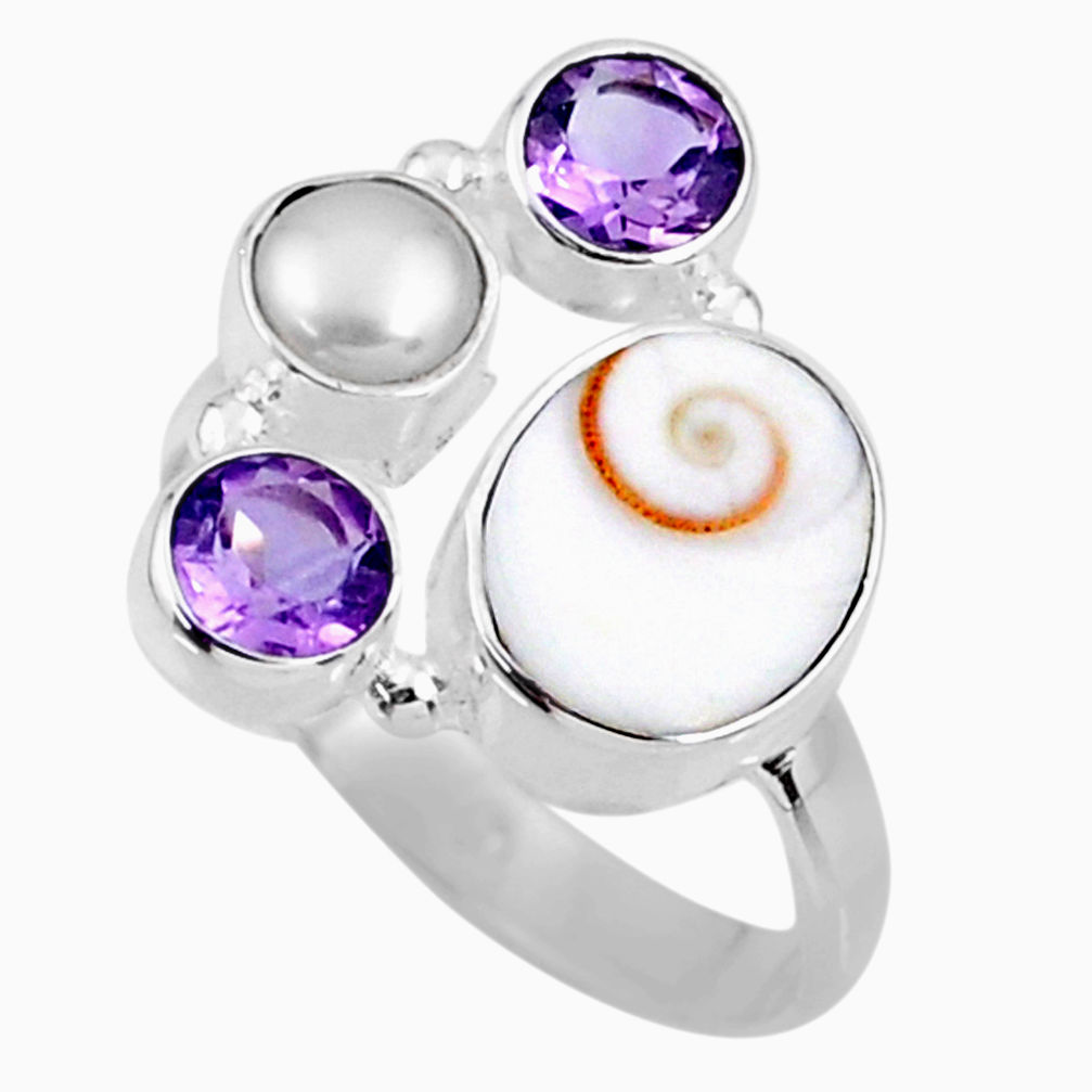 6.72cts natural white shiva eye amethyst 925 sterling silver ring size 8 r57557