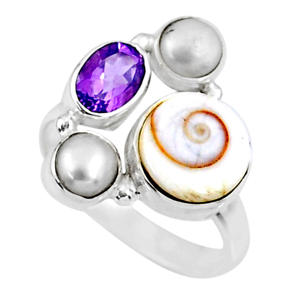 6.53cts natural white shiva eye amethyst pearl 925 silver ring size 8.5 r57607