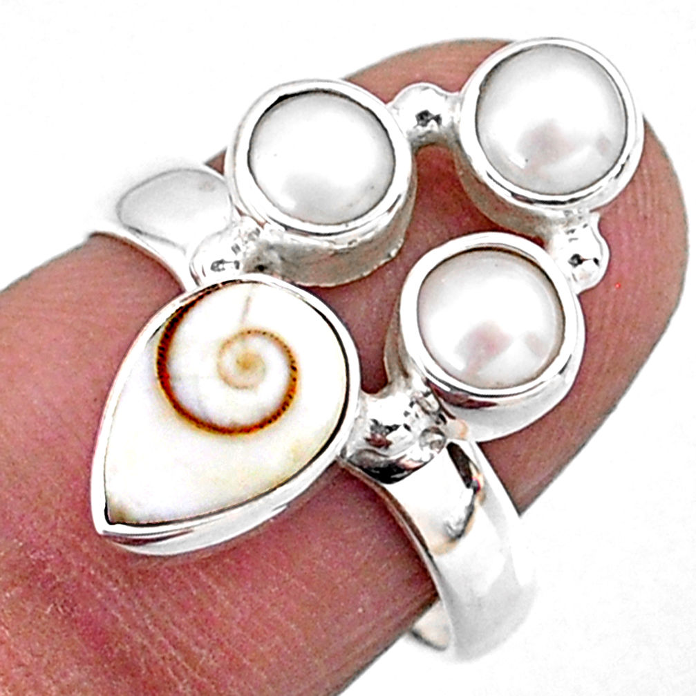 4.92cts natural white shiva eye pearl 925 sterling silver ring size 7 r57635
