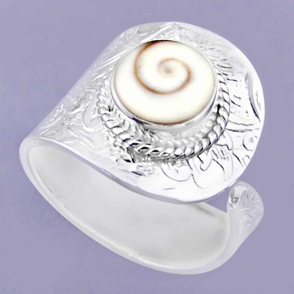 4.52cts natural white shiva eye round 925 silver adjustable ring size 9 r54918