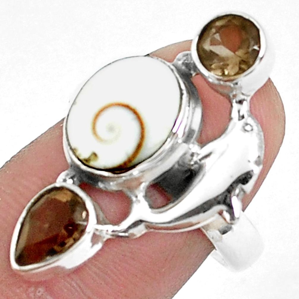 7.40cts natural white shiva eye smoky topaz 925 silver ring size 7.5 p42786