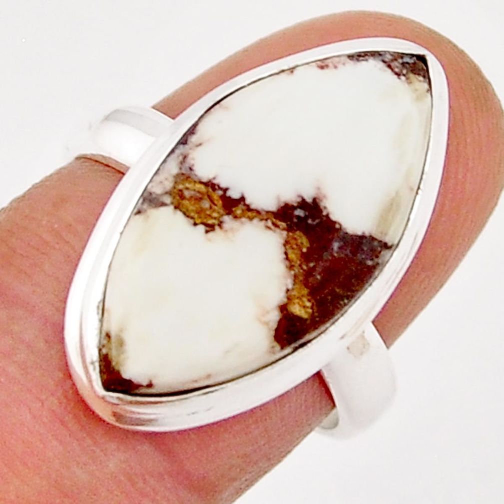 13.29cts natural white wild horse magnesite marquise silver ring size 7 y25418