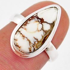 6.47cts natural white wild horse magnesite pear 925 silver ring size 6 y25438
