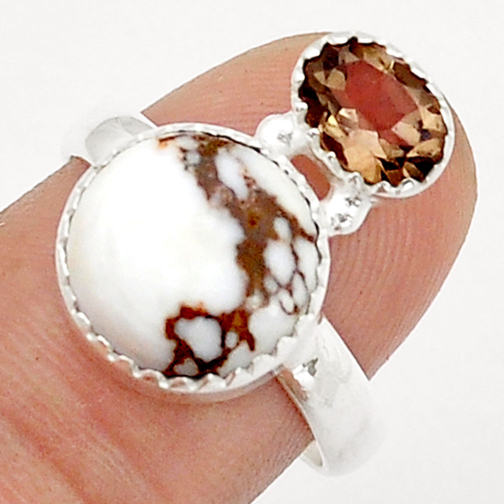 6.08cts natural wild horse magnesite 925 smoky topaz silver ring size 7.5 u83986