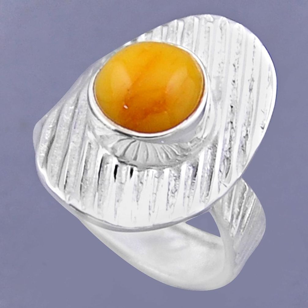 3.23cts natural yellow amber bone 925 silver adjustable ring size 6.5 r54701