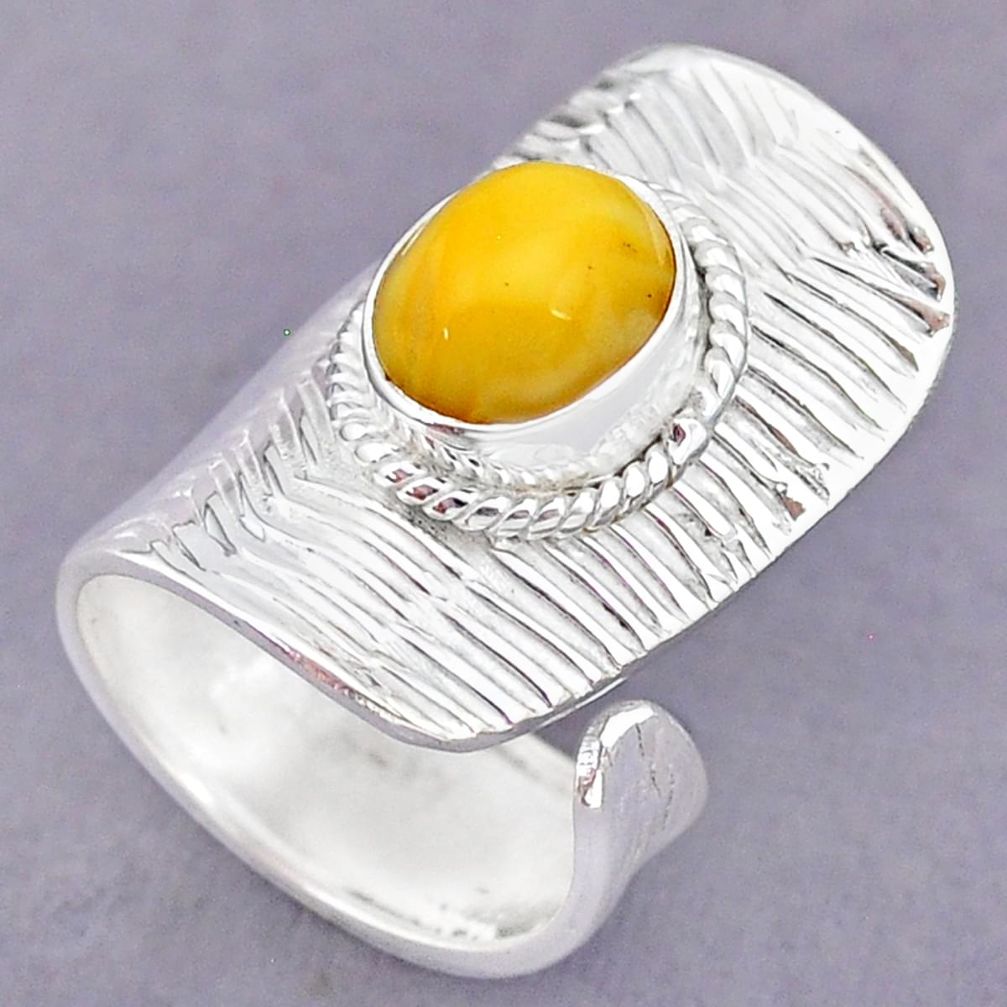 3.02cts natural yellow amber bone 925 silver adjustable ring size 6.5 r90616