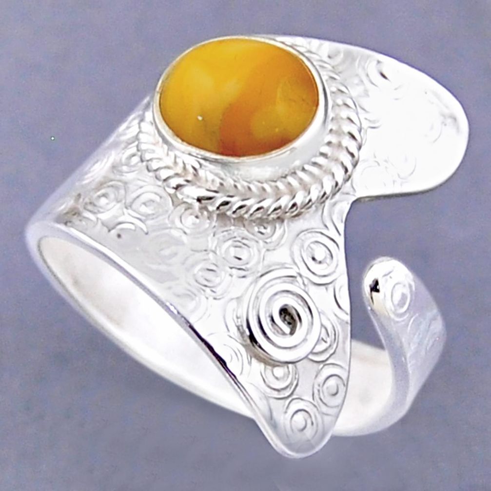 3.13cts natural yellow amber bone 925 silver adjustable ring size 10 r54833