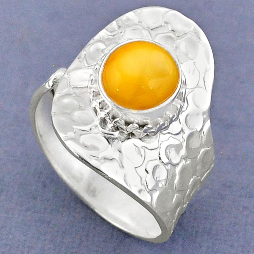 3.10cts natural yellow amber bone 925 silver adjustable ring size 8 r63243