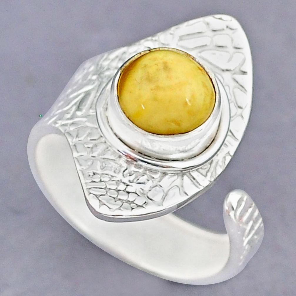 3.08cts natural yellow amber bone 925 silver adjustable ring size 8 r90527