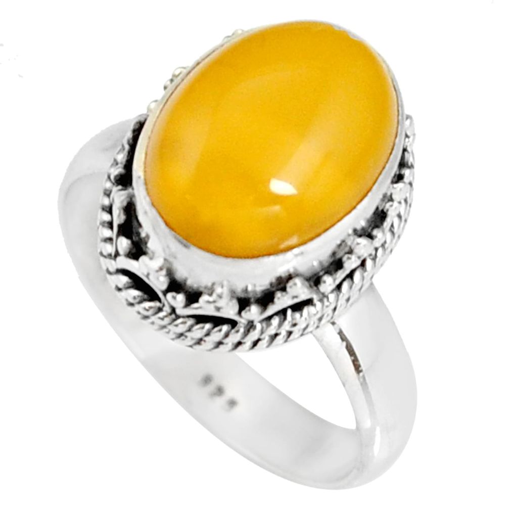 5.52cts natural yellow amber bone 925 silver solitaire ring size 7.5 r19245