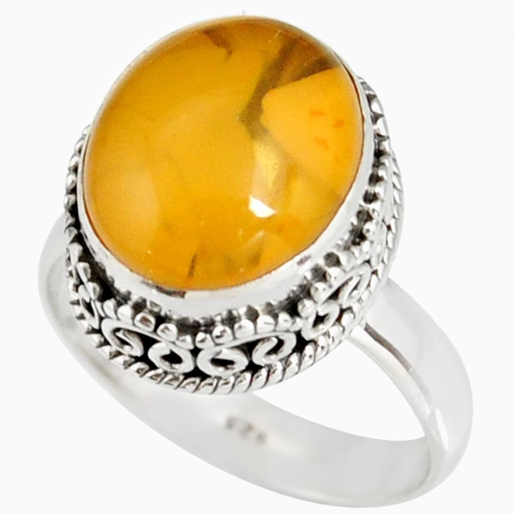 5.88cts natural yellow amber bone 925 silver solitaire ring size 8.5 r19251